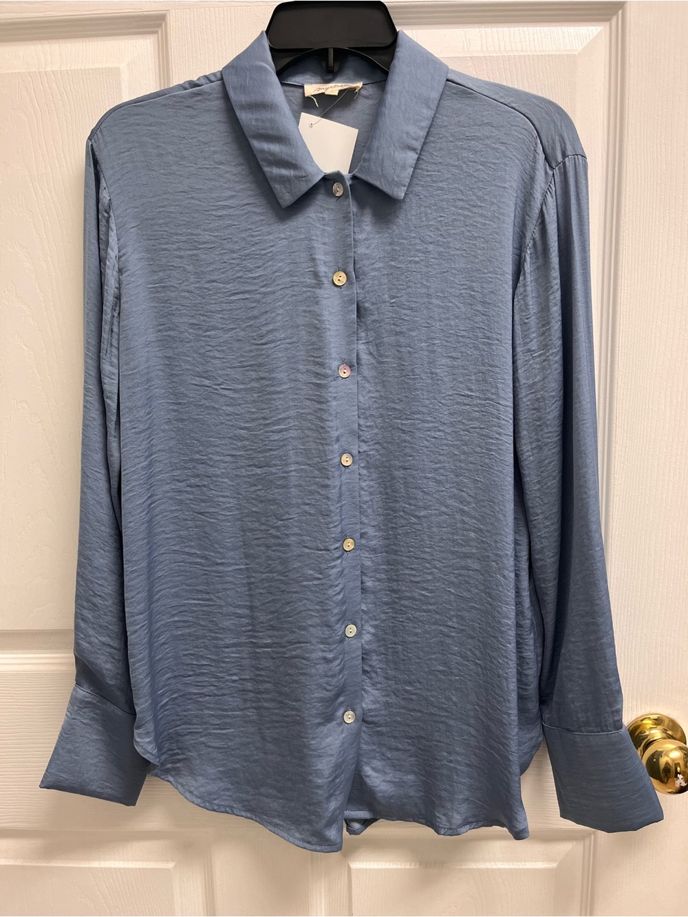 Women’s Mystree Long-Sleeve Button-Up Blue-Gray Shirt